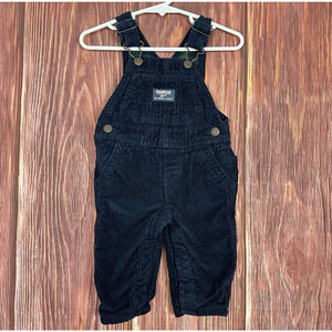 OshKosh B'gosh Baby Overalls 6M Corduroy Navy Blue Adjustable Straps Plaid Lined
